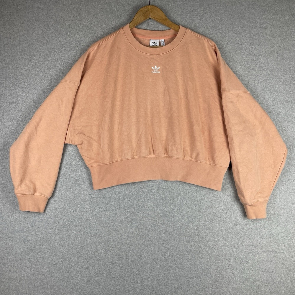Adidas‎ Sweater Womens Small Pink Peach Dolman Long Sleeve Crop Crew Neck